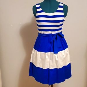 Blue and white striped dress